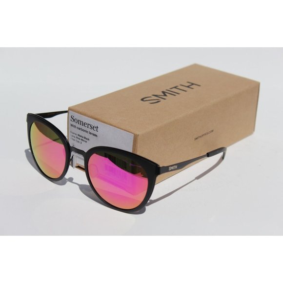 SMITH OPTICS Somerset Sunglasses Matte Black/Pink Mirror Round NEW $139 - Picture 6 of 8